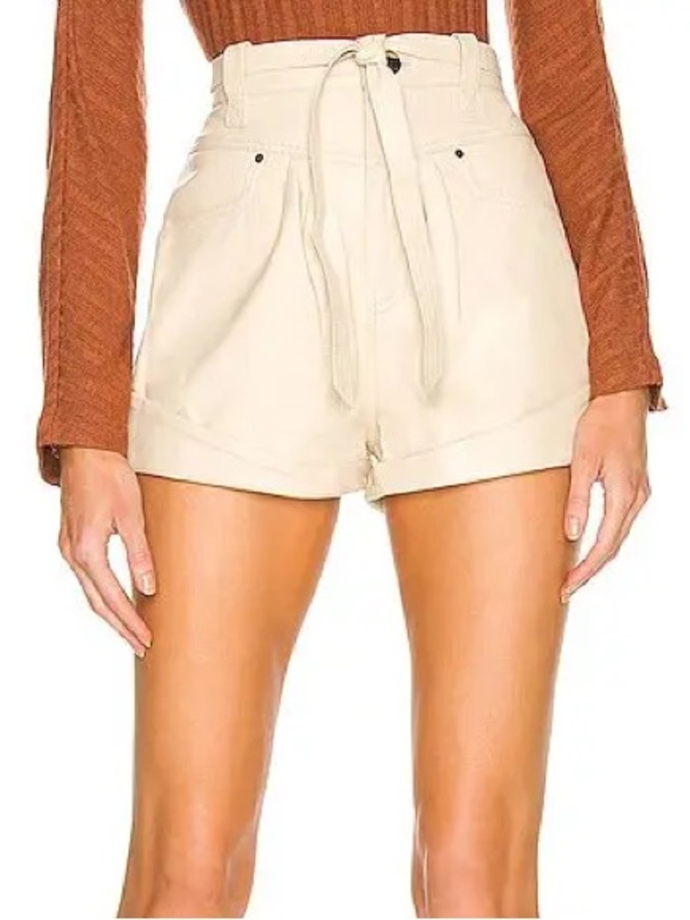 L'Academie Savon Leather Shorts in Nude, Size Small